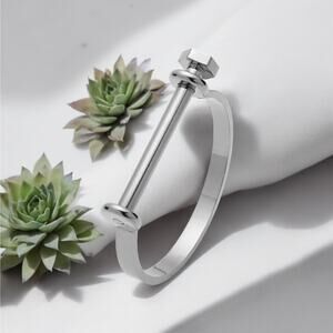 NEW 18K White gold plated gold horseshoe shackle bangle bracelet jewelry B21